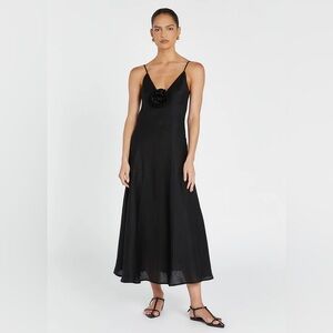 NWT DISSH Rosette Black Linen Dress